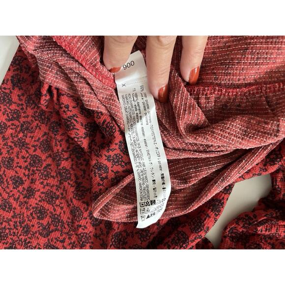 Zara Dainty Floral Dress L Red Black Tiered Cottagecore Raw Hem Boho Maxi Midi - Picture 8 of 9